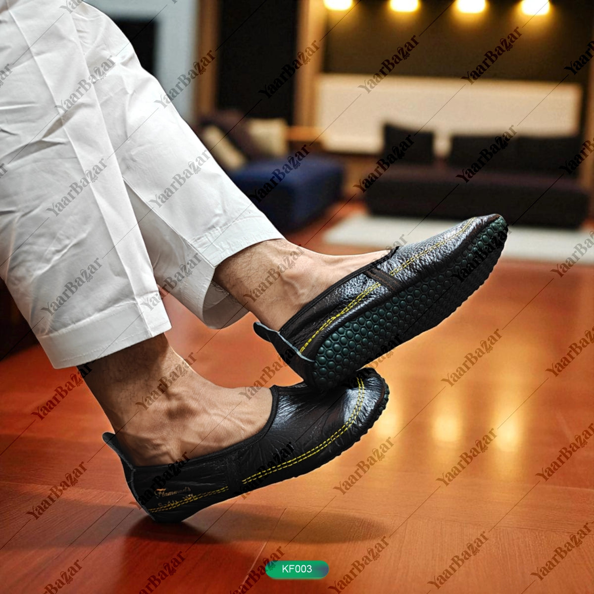 Black Soft Leather Slip-On Socks | Khuffain for Men & Women