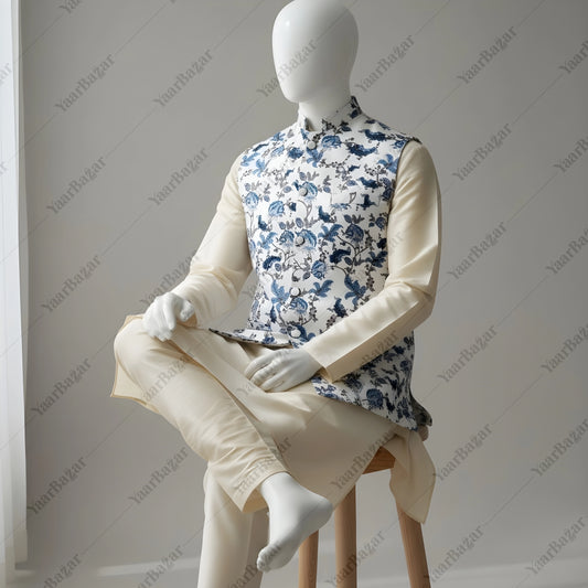 Blue Bloom Nehru Waistcoat