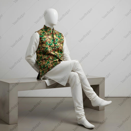 Emerald Floral Nehru Waistcoat