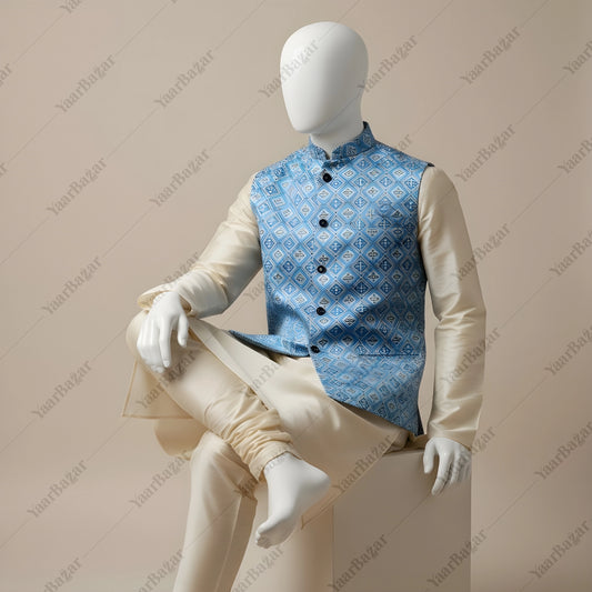Azure Mosaic Nehru Waistcoat