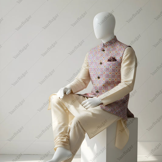 Pastel Medallion Nehru Waistcoat