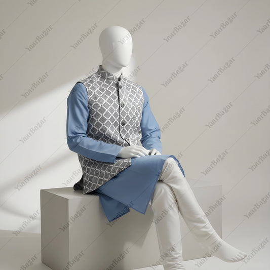 Silver Mosaic Nehru Waistcoat