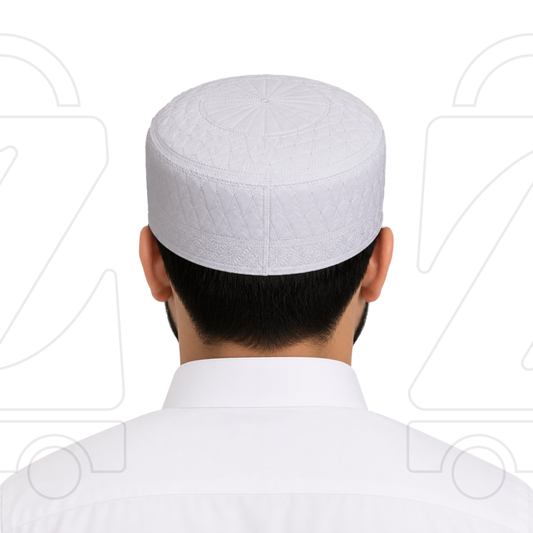 Boogie White Embroidered Muslim Topi