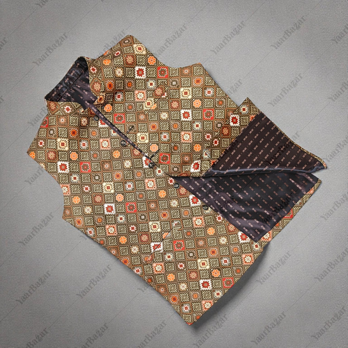 Rust Mosaic Nehru Waistcoat
