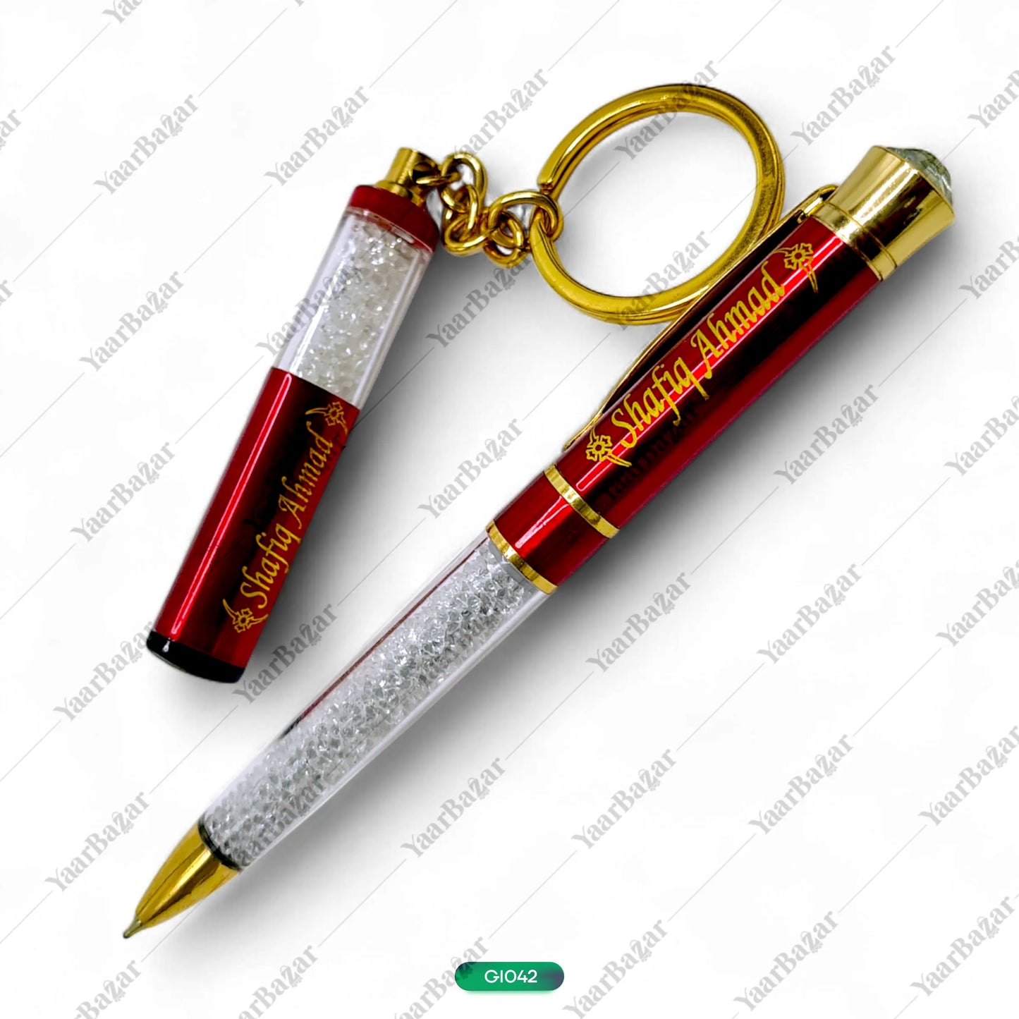 Name Customised Diamond Top Red Ball Pen & Keychain Combo