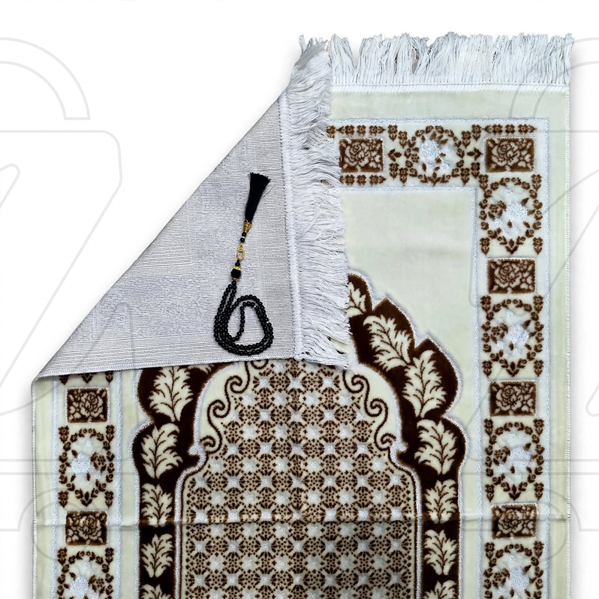 Turkish Brown Mehrab  Soft Velvet Prayer Janamaz