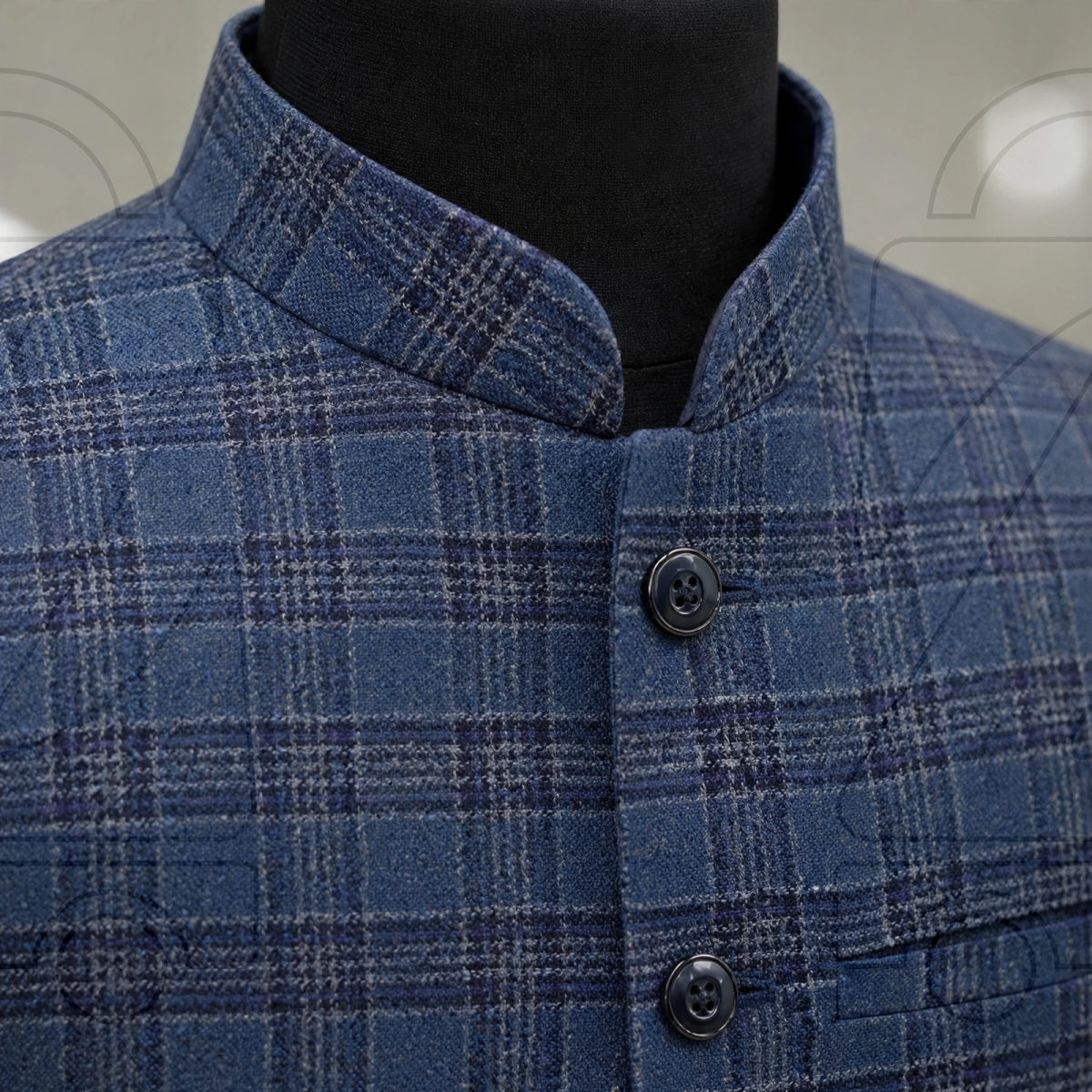 Classic Checkered Men’s Waistcoat | Band Collar Sadri