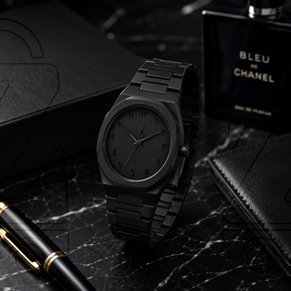 Matte Black Arabic Aura Watch for Men