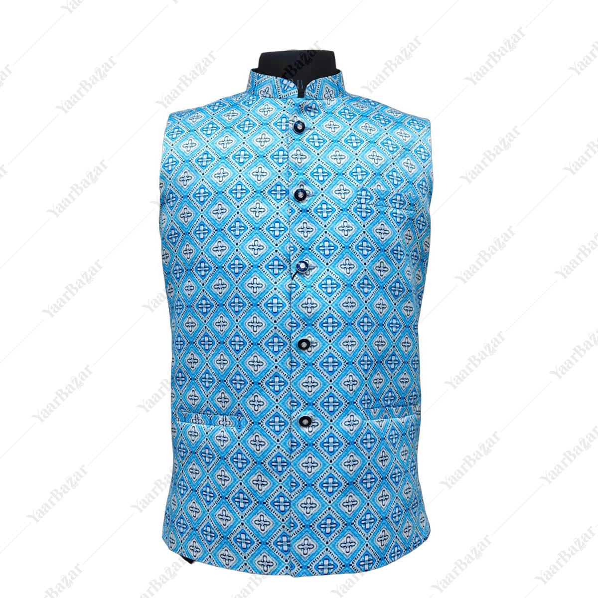 Azure Mosaic Nehru Waistcoat