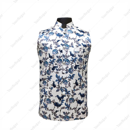 Blue Bloom Nehru Waistcoat