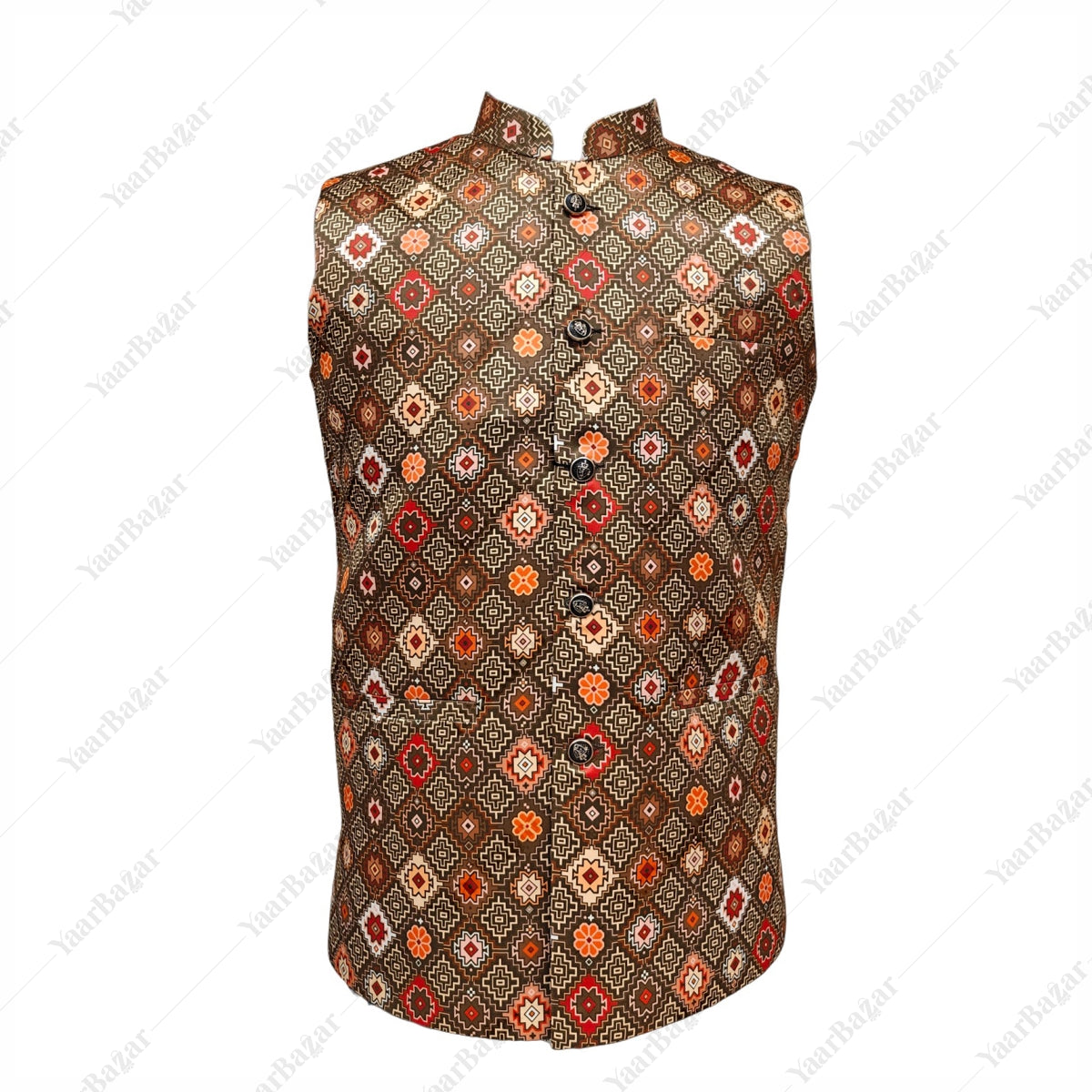 Rust Mosaic Nehru Waistcoat