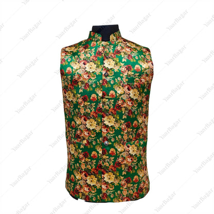 Emerald Floral Nehru Waistcoat