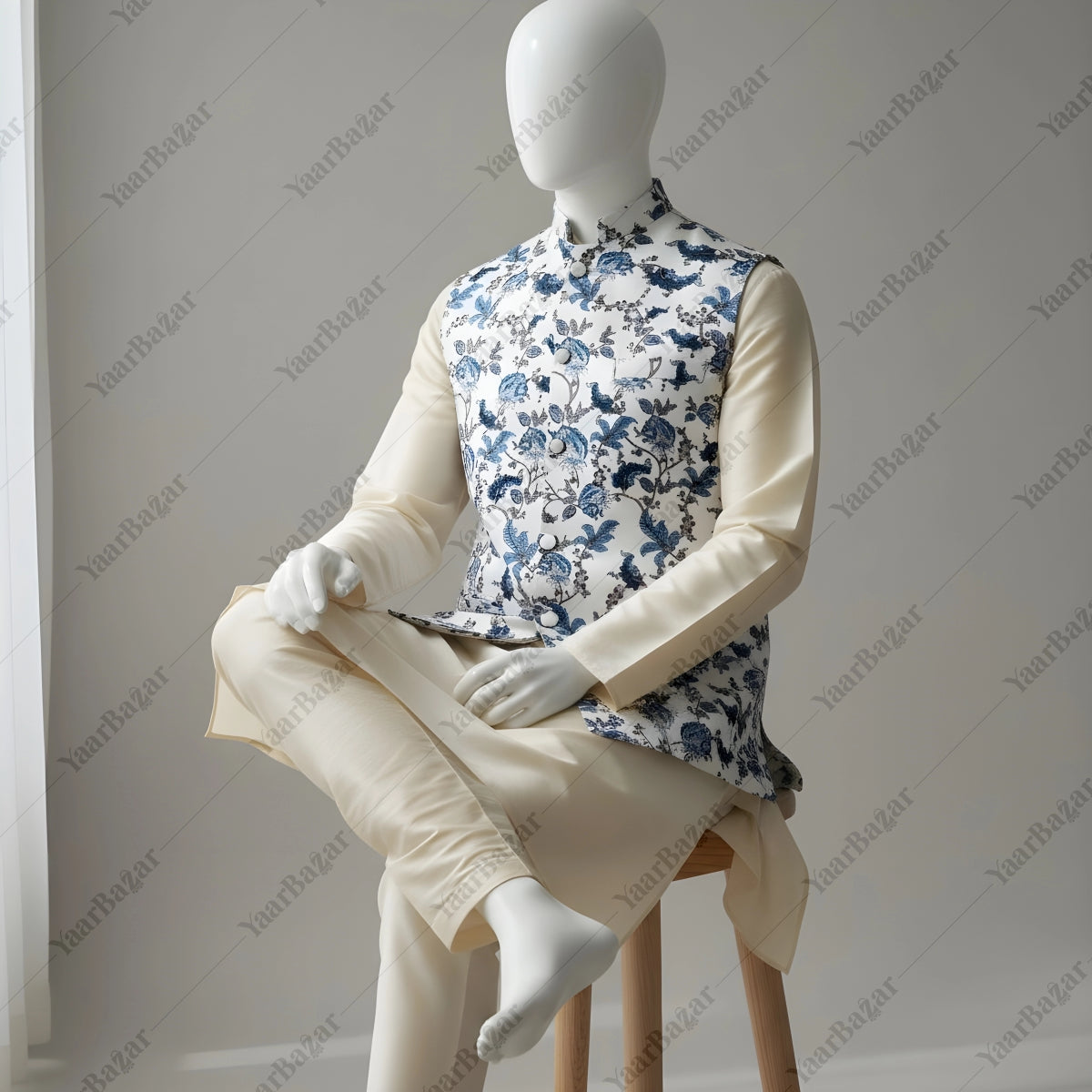 Blue Bloom Nehru Waistcoat