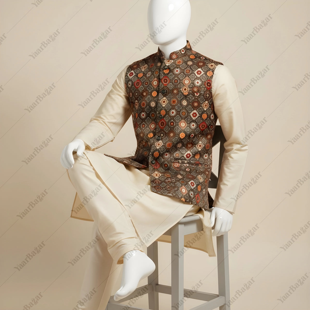 Rust Mosaic Nehru Waistcoat