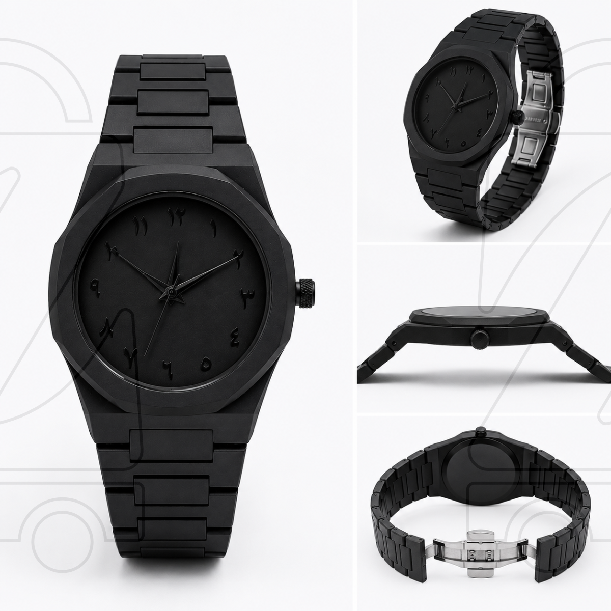Matte Black Arabic Aura Watch for Men