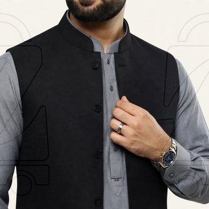 Nawabi Cut Sadri | Classic Band Collar Traditional Waistcoat