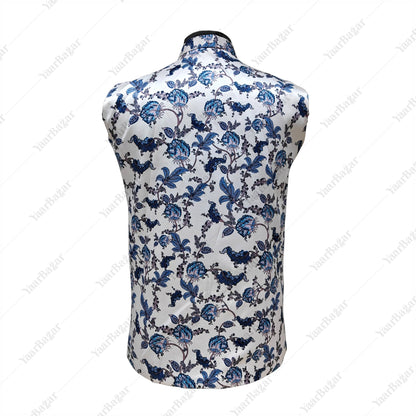 Blue Bloom Nehru Waistcoat