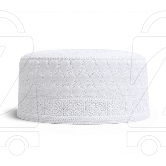 Boogie White Embroidered Muslim Topi