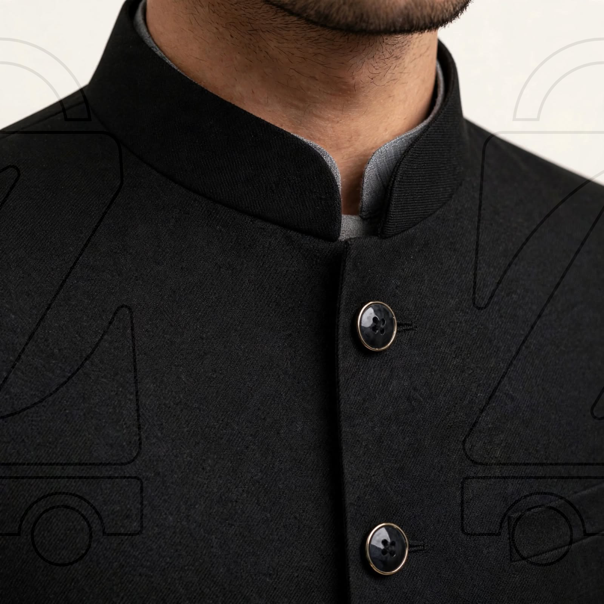 Nawabi Cut Sadri | Classic Band Collar Traditional Waistcoat