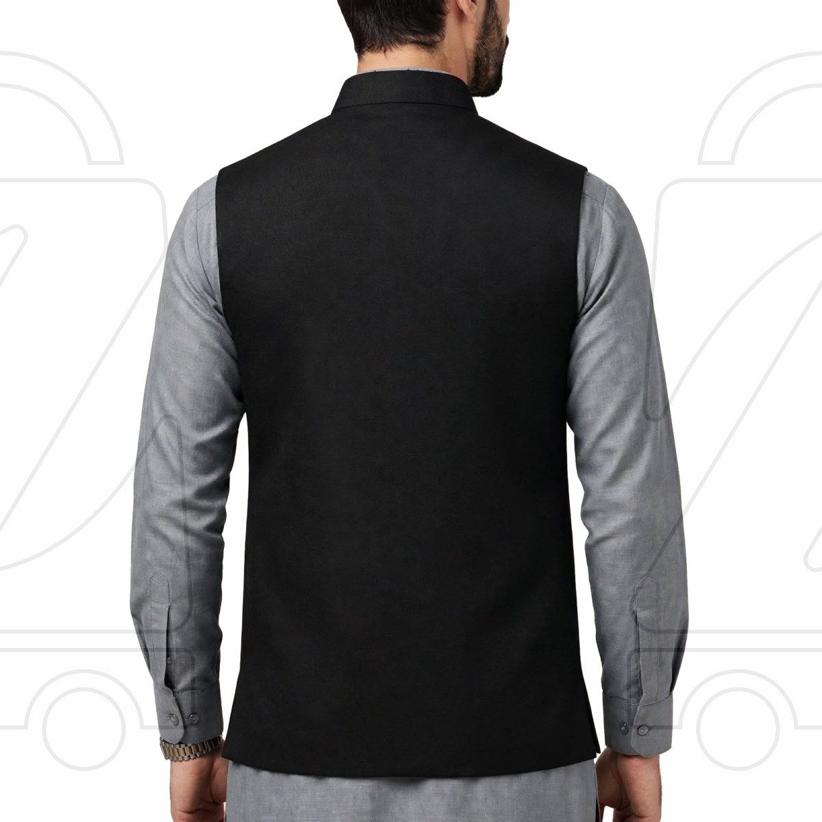 Nawabi Cut Sadri | Classic Band Collar Traditional Waistcoat