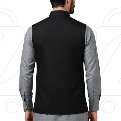 Nawabi Cut Sadri | Classic Band Collar Traditional Waistcoat