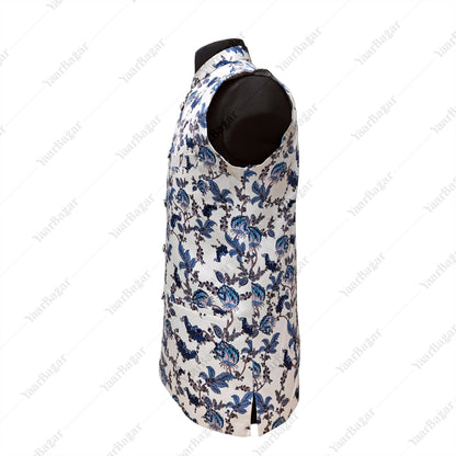 Blue Bloom Nehru Waistcoat
