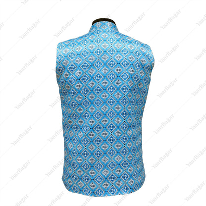 Azure Mosaic Nehru Waistcoat