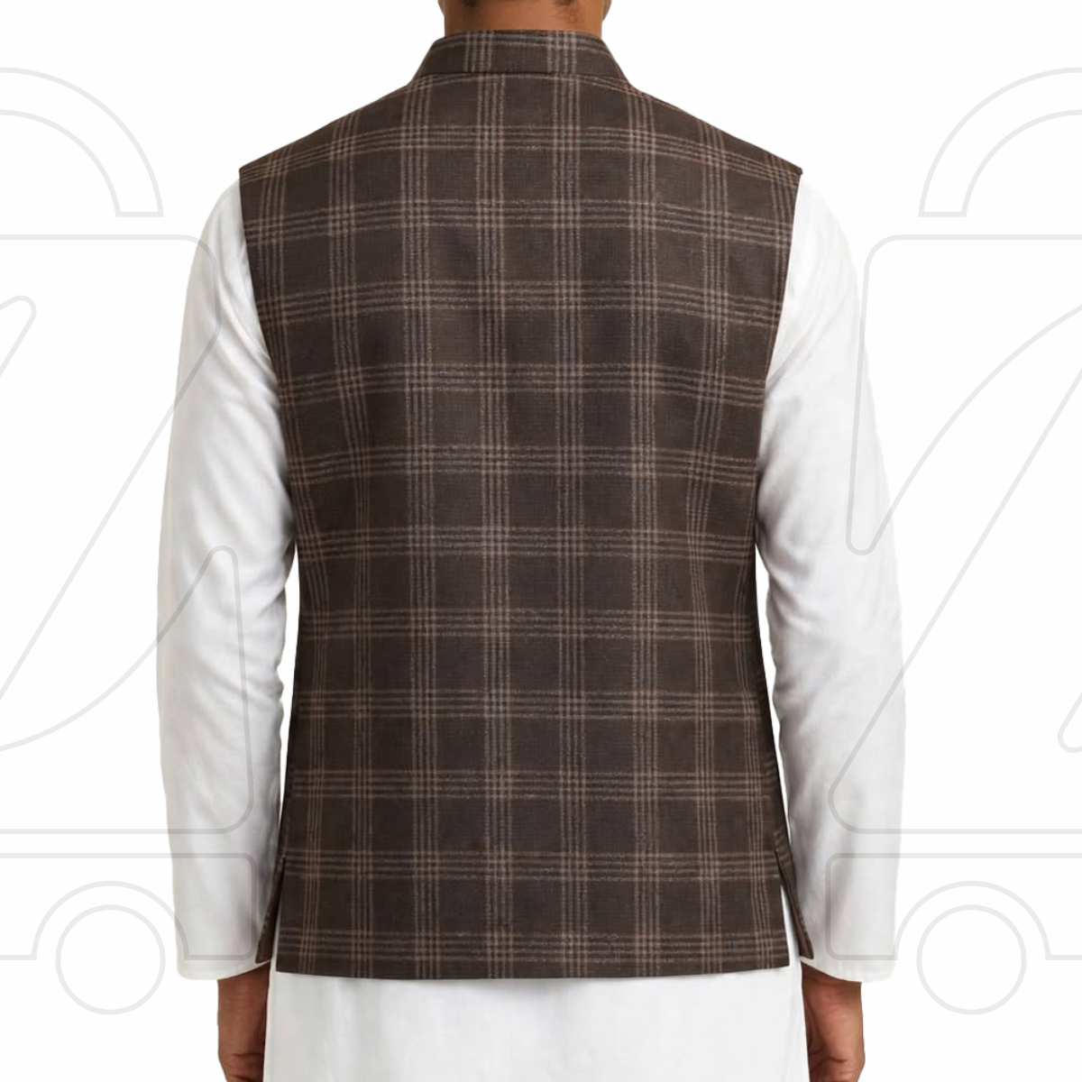 Classic Checkered Men’s Waistcoat | Band Collar Sadri