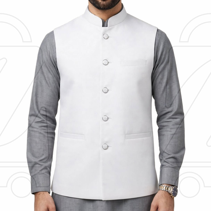 Nawabi Cut Sadri | Classic Band Collar Traditional Waistcoat