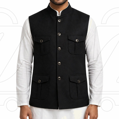 Classic Men’s Band Collar Waistcoat | 4 Pocket Sadri