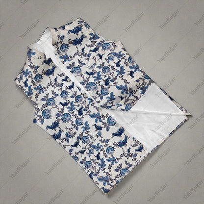 Blue Bloom Nehru Waistcoat