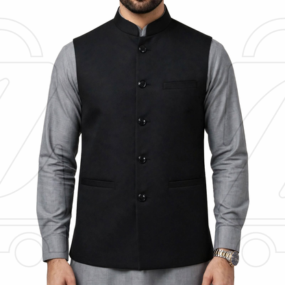 Nawabi Cut Sadri | Classic Band Collar Traditional Waistcoat