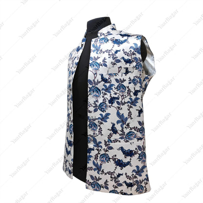 Blue Bloom Nehru Waistcoat