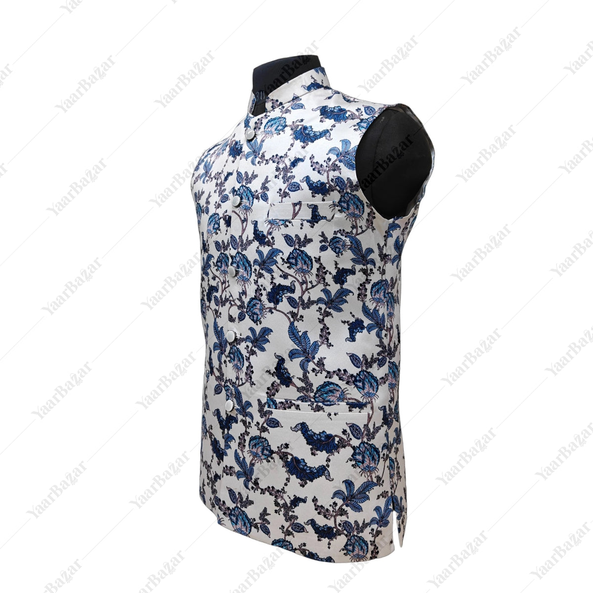 Blue Bloom Nehru Waistcoat