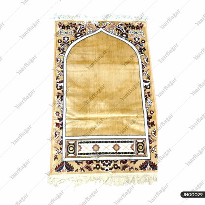 Golden Velvet Prayer Rug with Floral Border – Muslim Prayer Mat