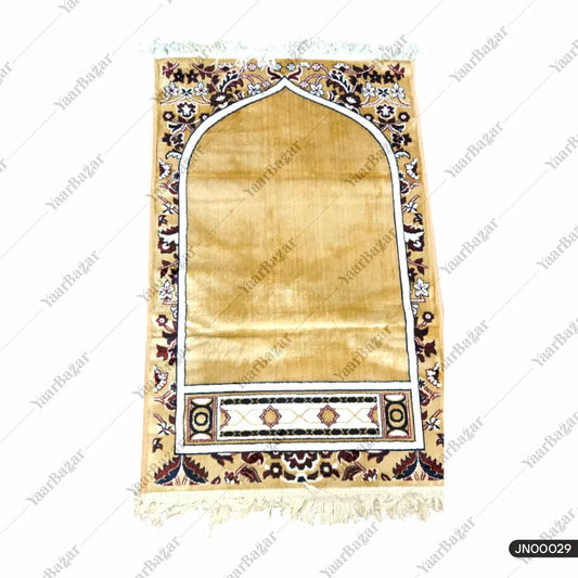 Golden Velvet Prayer Rug with Floral Border – Muslim Prayer Mat