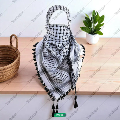 Classic Palestinian Keffiyeh Scarf – Black & White Shemagh