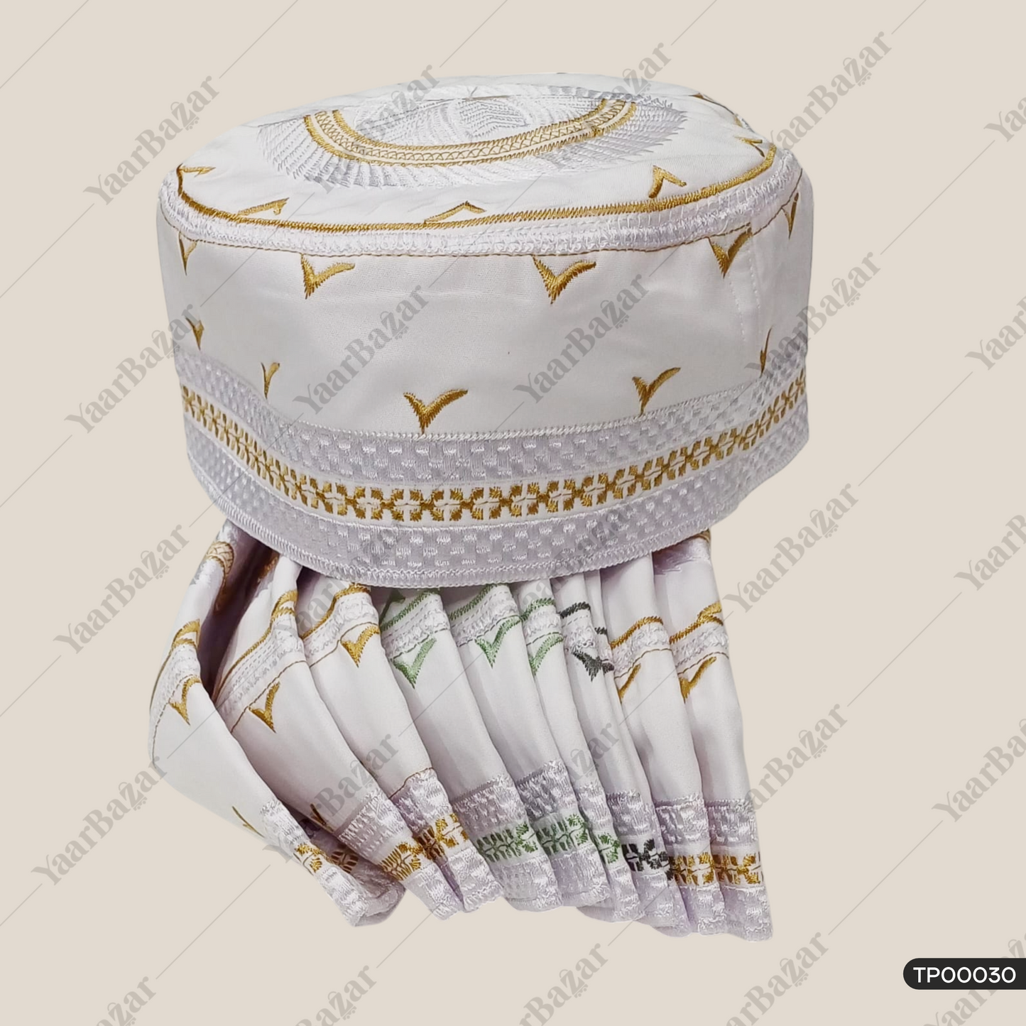 Anjum White Islamic Prayer Topi | V-Shape Design
