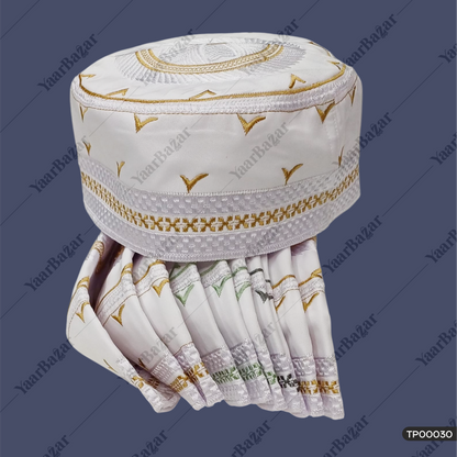 Anjum White Islamic Prayer Topi | V-Shape Design