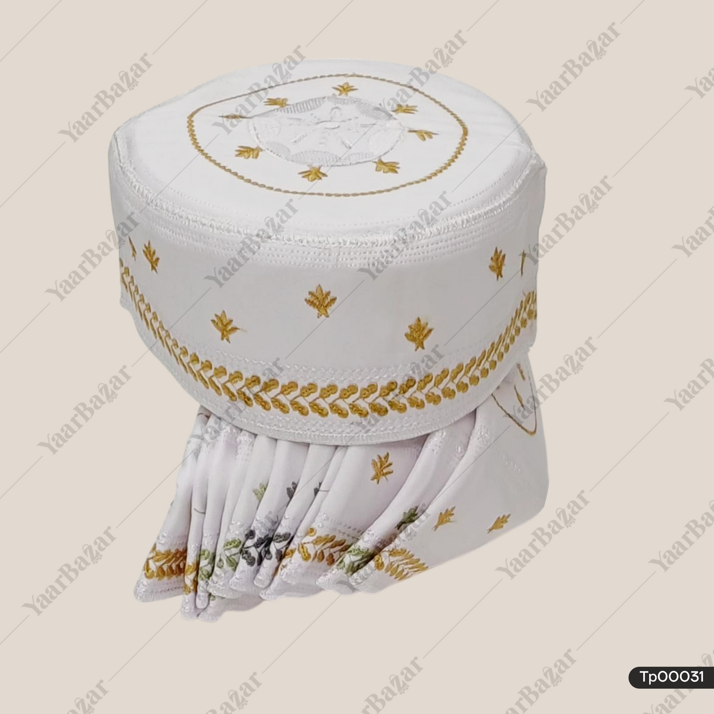 Anjum White Men’s Prayer Cap | Flower Embroidered Topi