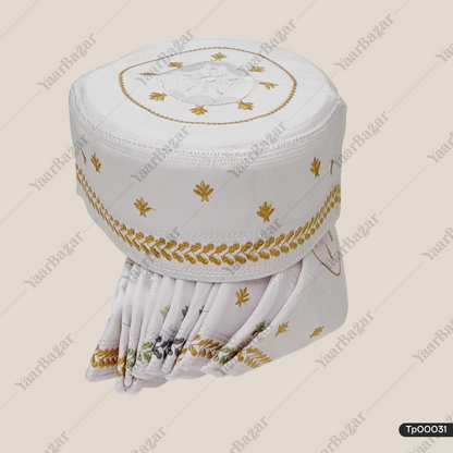 Anjum White Men’s Prayer Cap | Flower Embroidered Topi