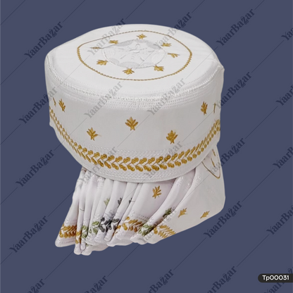 Anjum White Men’s Prayer Cap | Flower Embroidered Topi