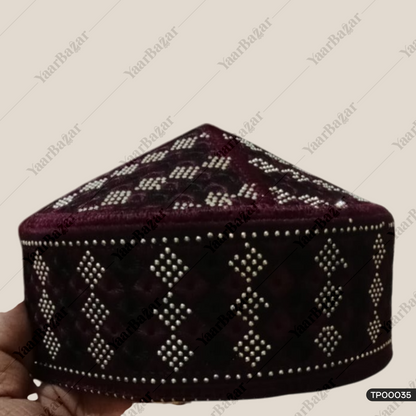 Diamond Embroidered Islamic Topi | Traditional Prayer Cap