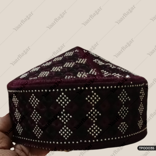 Diamond Embroidered Islamic Topi | Traditional Prayer Cap