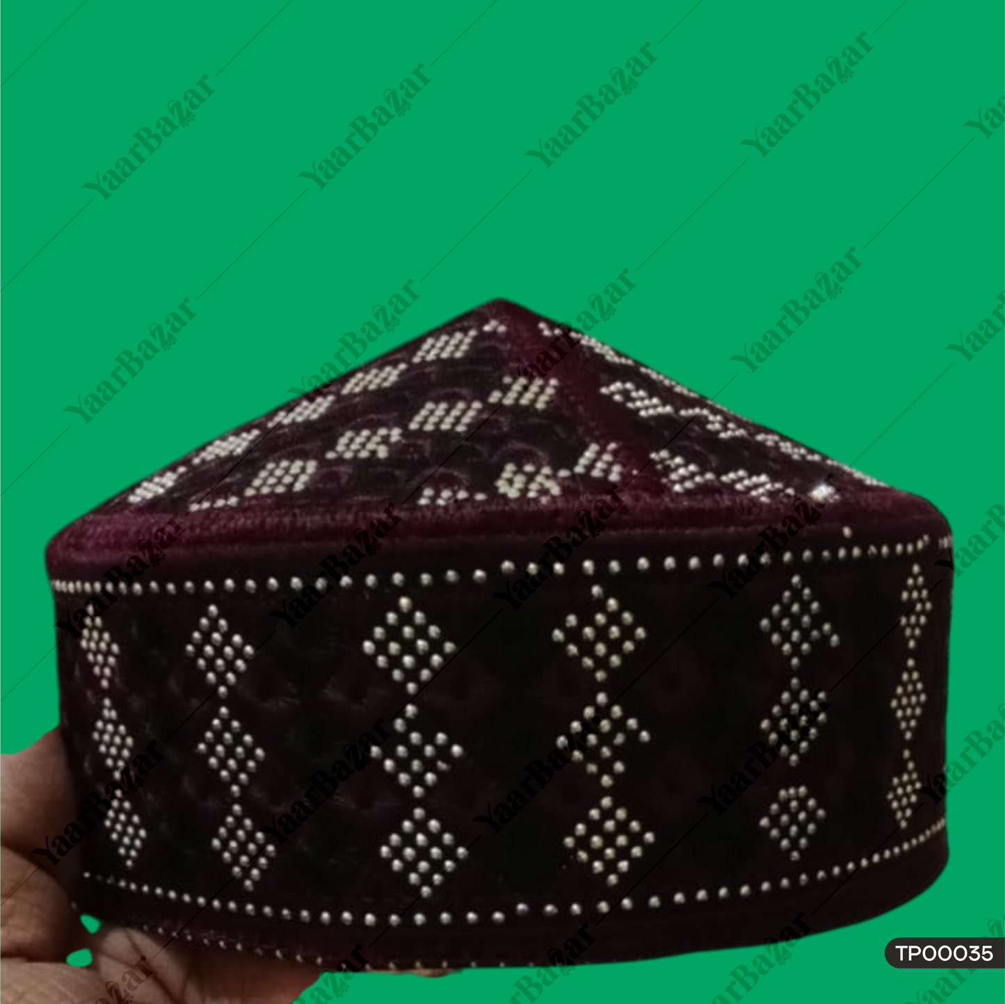 Diamond Embroidered Islamic Topi | Traditional Prayer Cap