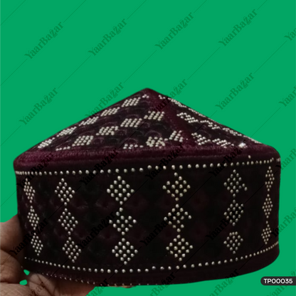 Diamond Embroidered Islamic Topi | Traditional Prayer Cap