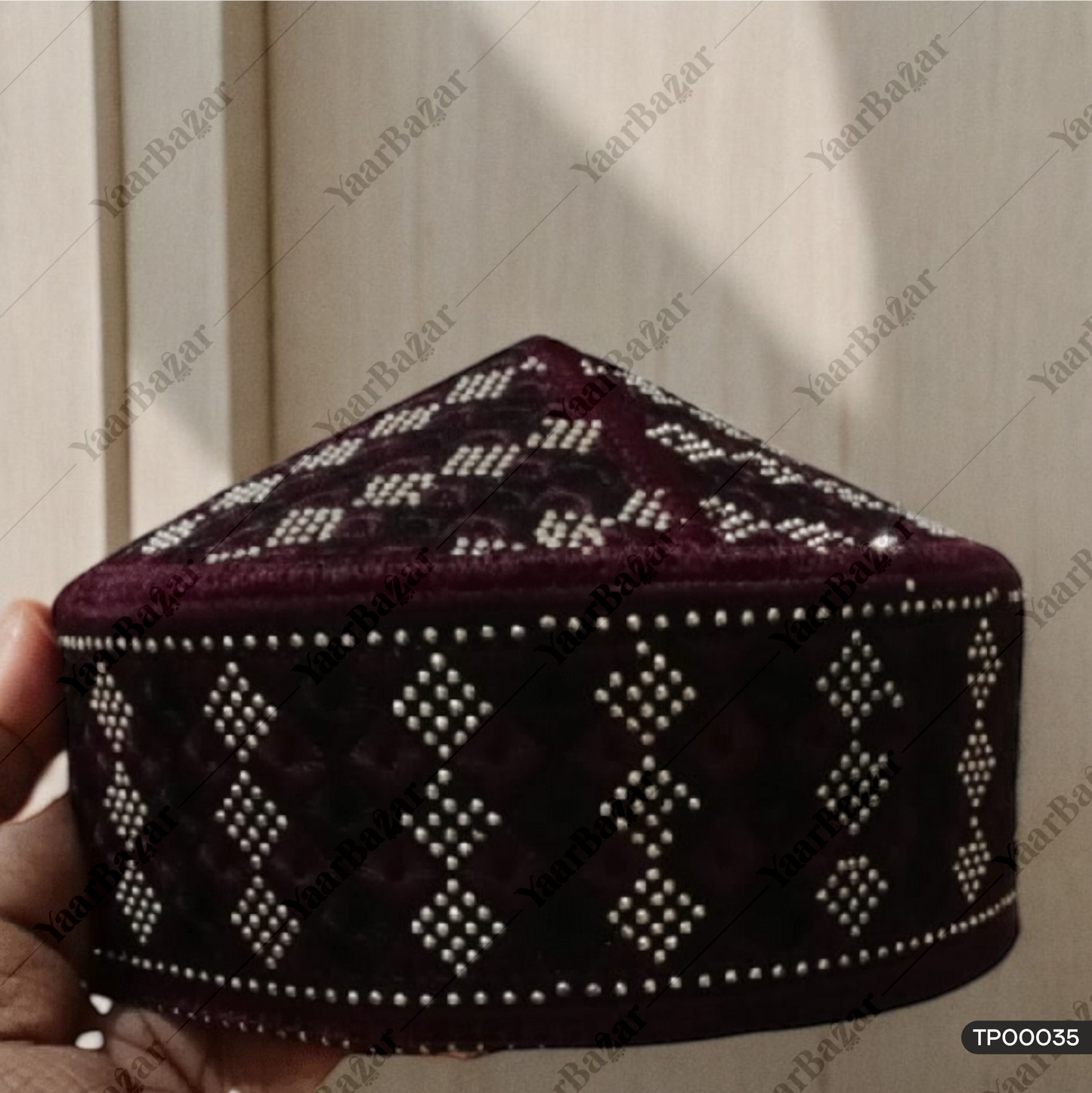 Diamond Embroidered Islamic Topi | Traditional Prayer Cap