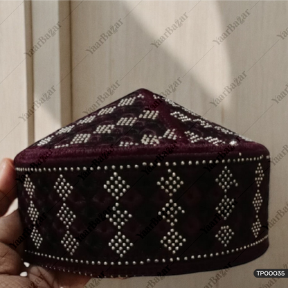 Diamond Embroidered Islamic Topi | Traditional Prayer Cap