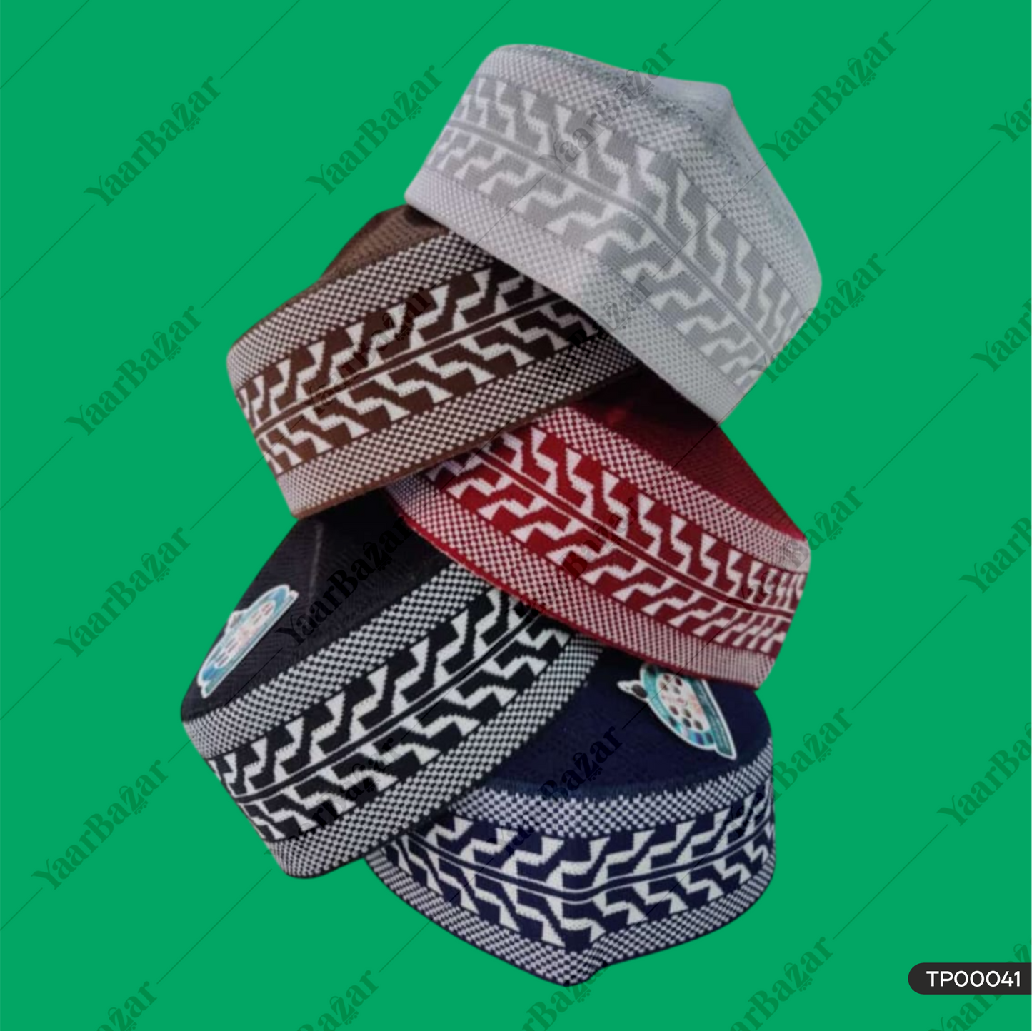 Polyester Mufti Cap | Woven Islamic Prayer Topi (Patta Design)