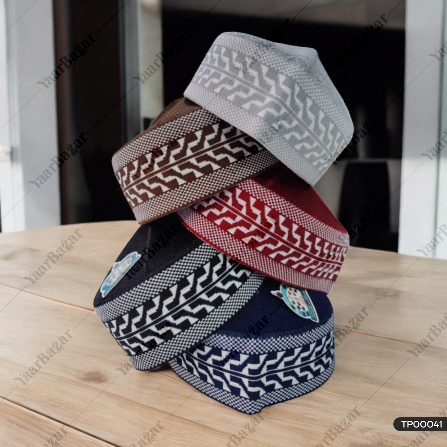 Polyester Mufti Cap | Woven Islamic Prayer Topi (Patta Design)